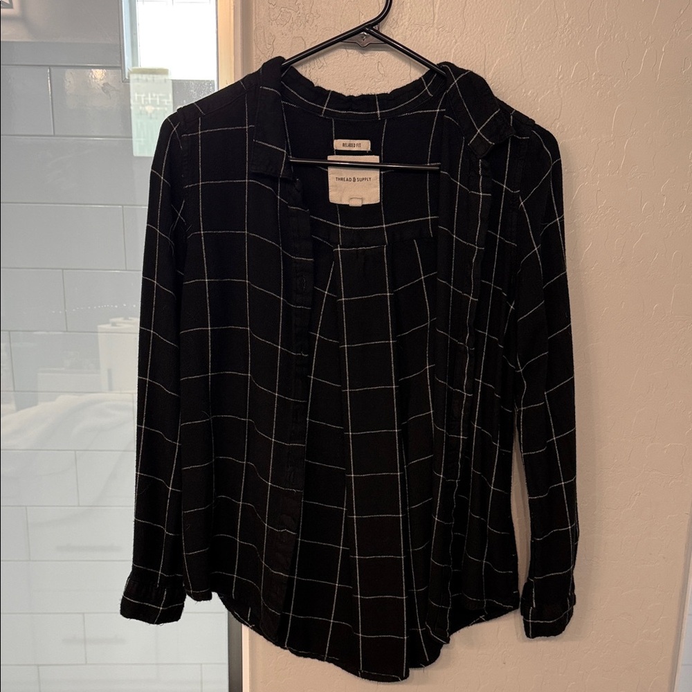 Thread & Supply Black and White Checkered Button Down Shirt